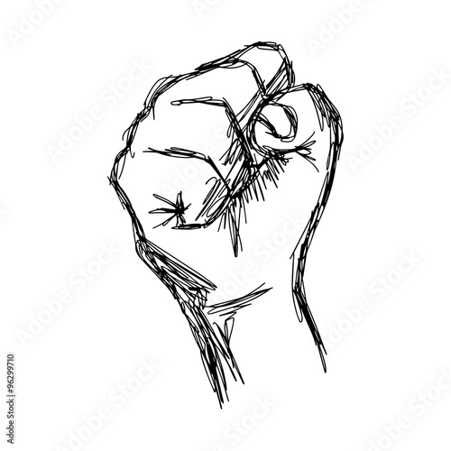 illustration vector doodle hand drawn of sketch raised fist, protest concept