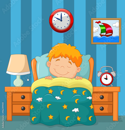 The boy sleeping in the bed