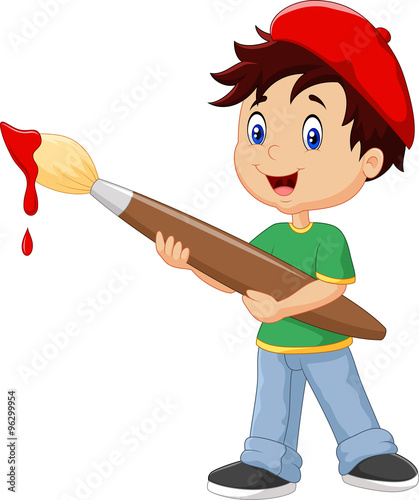 Little boy painting with paintbrush
