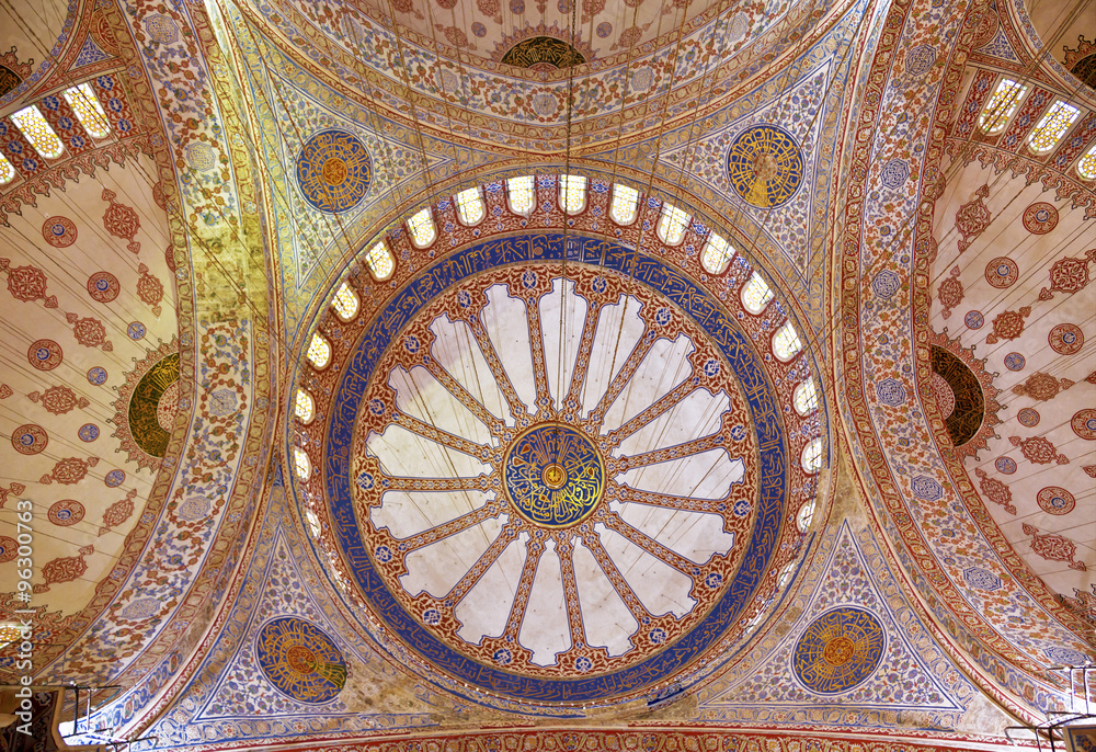 ISTANBUL, TURKEY - MAY 16, 2015: Internal view of Blue Mosque, Sultanahmet, Istanbul