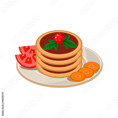Pancakes with Tomato. Vector Illustration