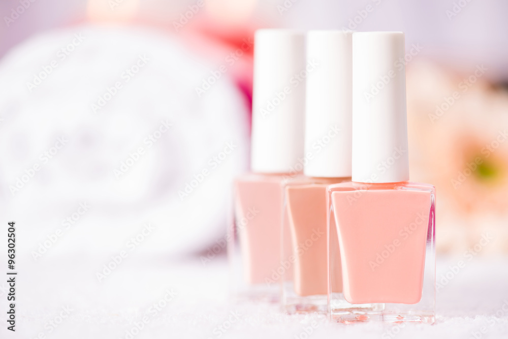 Nail polishes standing on the table Nail polishes standing on the table