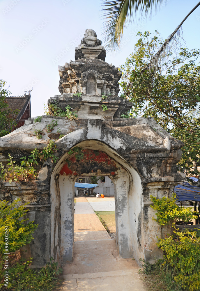 Gateway to the temple courtyard in Laos