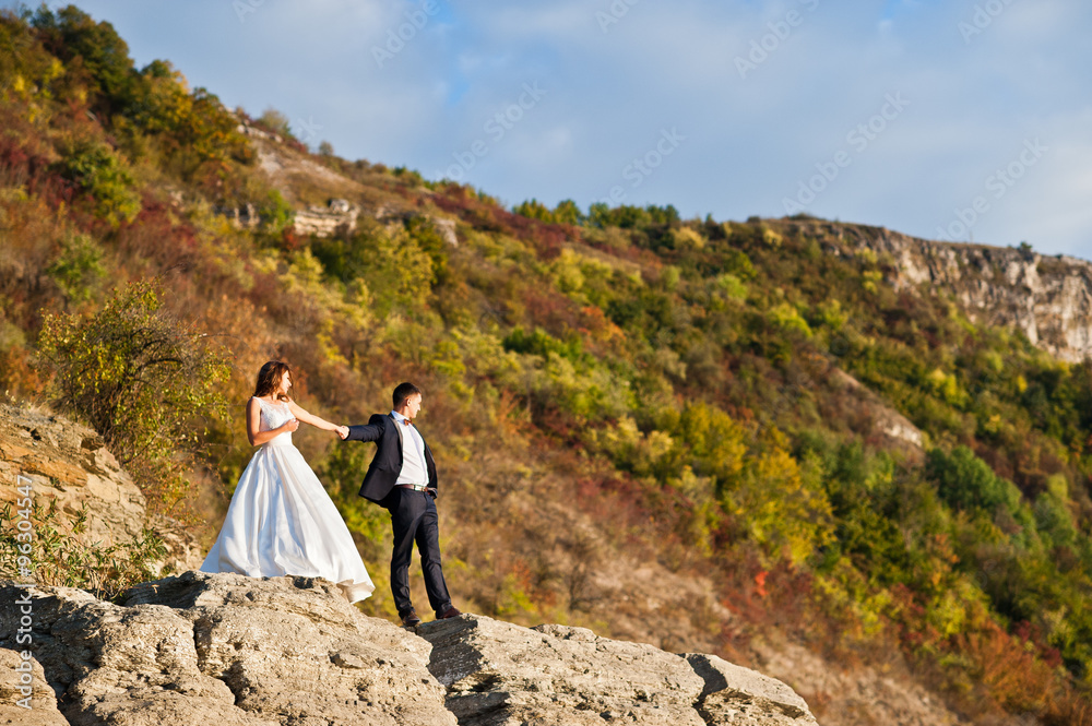 Very sensual and gorgeus wedding couple on the picturesque lands