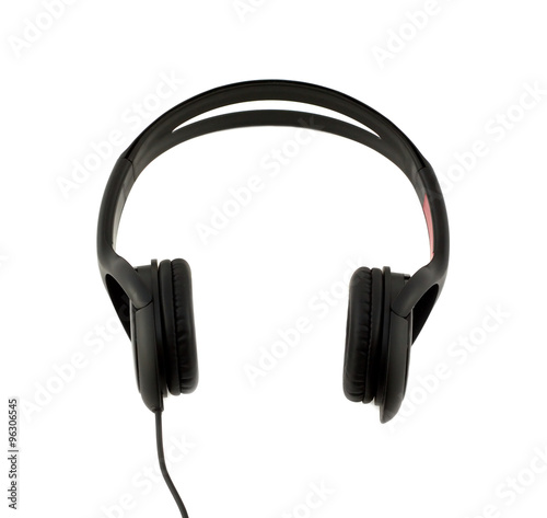 Black stereo headphones front view isolated on white background