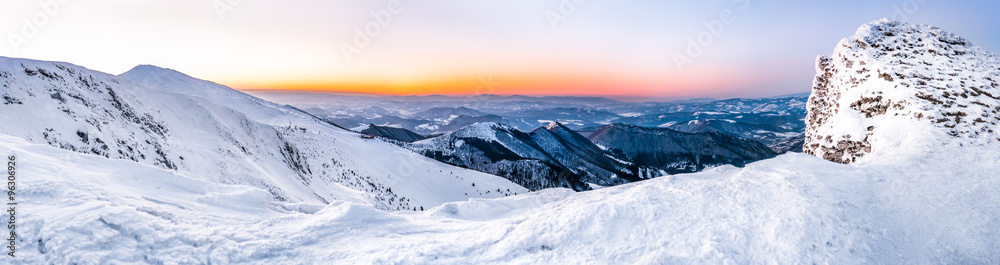 panoramic view of sunset in the mountains