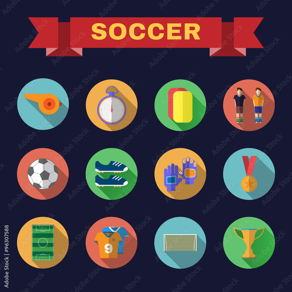 Fototapeta premium Football Game Flat Design Icons