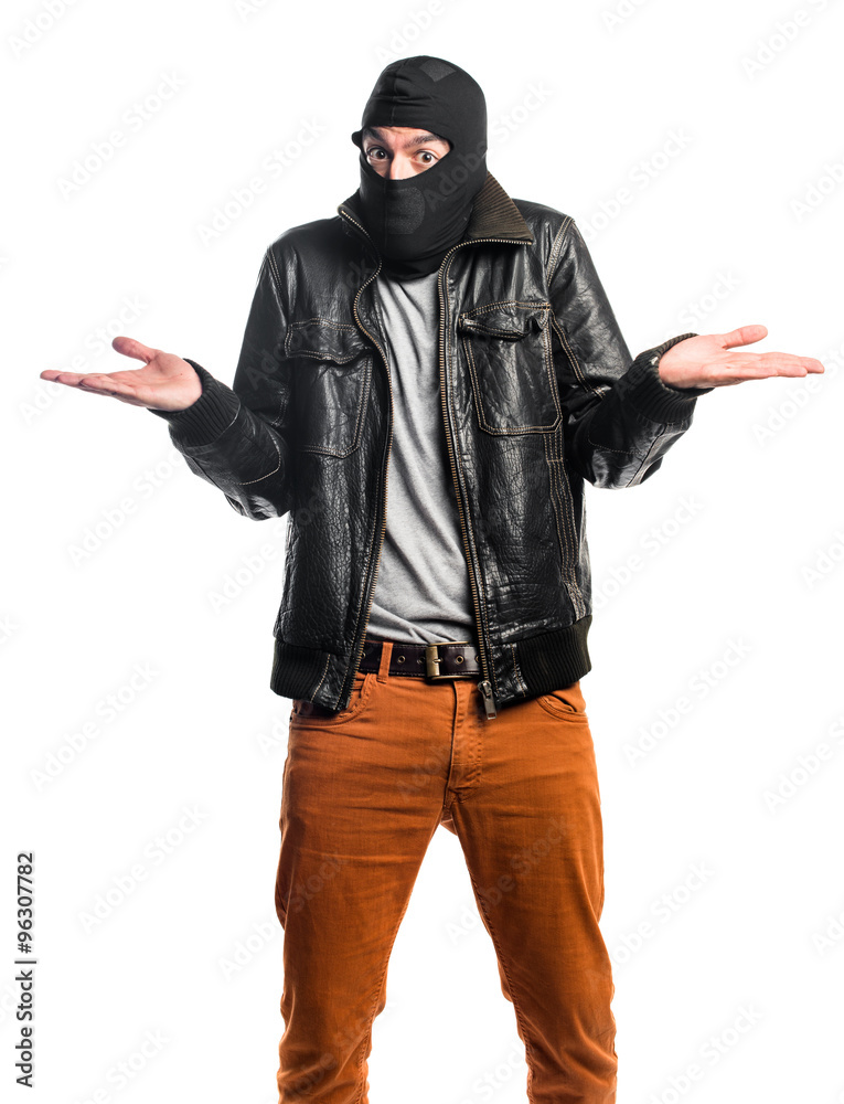 Robber doing surprise gesture Robber doing surprise gesture