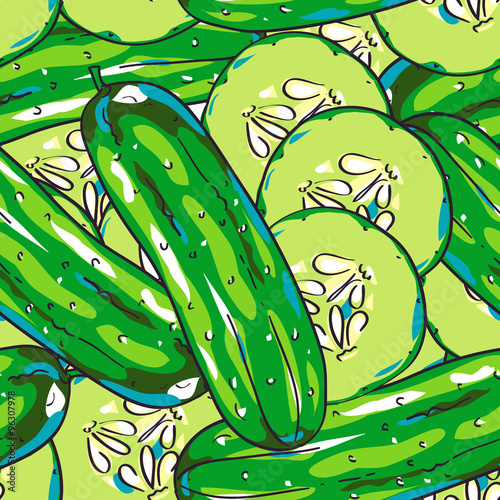 Vector cucumber seamless pattern, hand drawn illustration