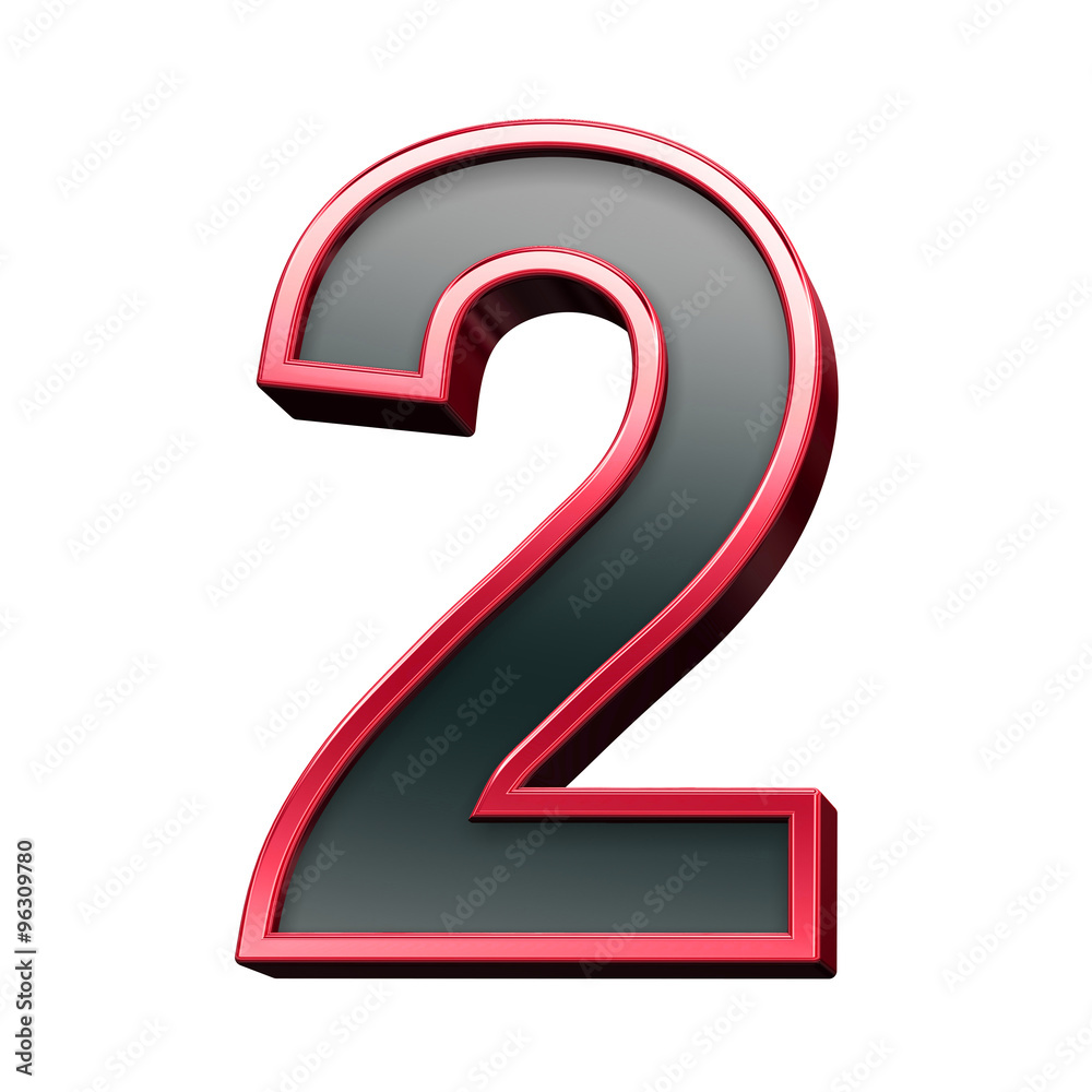 One digit from black with red shiny frame alphabet set, isolated on white. Computer generated 3D photo rendering. One digit from black with red shiny frame alphabet set, isolated on white. Computer generated 3D photo rendering.
