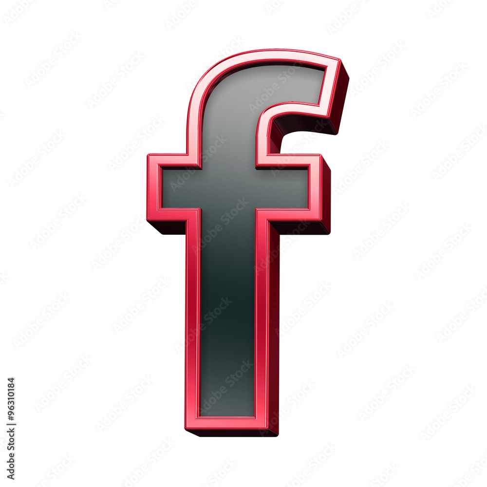 Fototapeta premium One lower case letter from black with red shiny frame alphabet set, isolated on white. Computer generated 3D photo rendering.