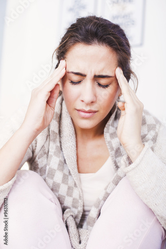 Sick Woman, Flu Woman. Caught Cold. Woman with hard headache