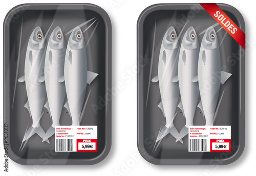 Barquette noire de poisson