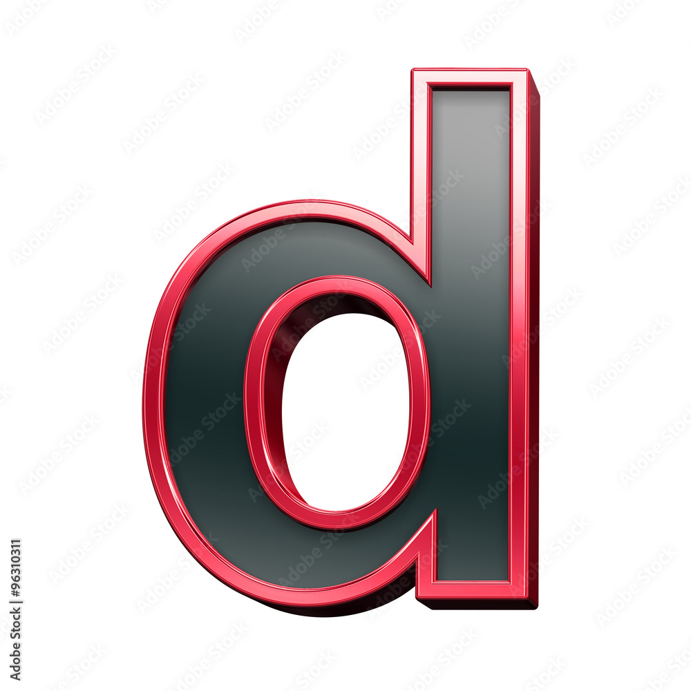 One lower case letter from black with red shiny frame alphabet set, isolated on white. Computer generated 3D photo rendering. One lower case letter from black with red shiny frame alphabet set, isolated on white. Computer generated 3D photo rendering.