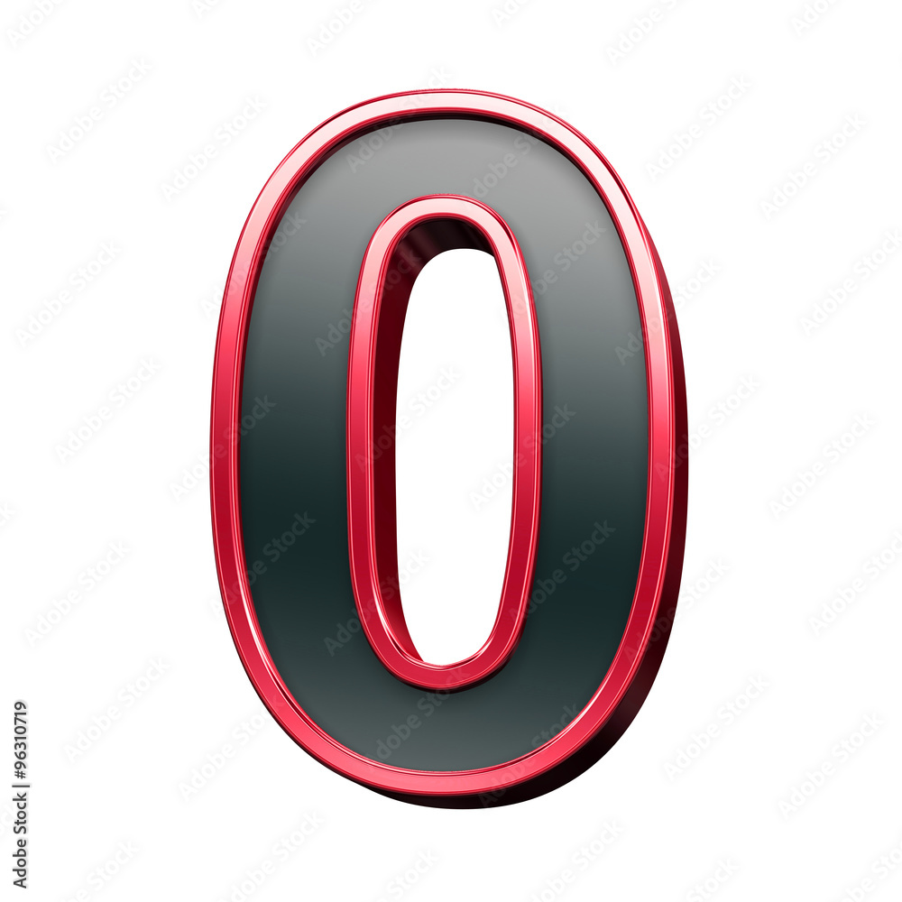 One digit from black with red shiny frame alphabet set, isolated on white. Computer generated 3D photo rendering. One digit from black with red shiny frame alphabet set, isolated on white. Computer generated 3D photo rendering.