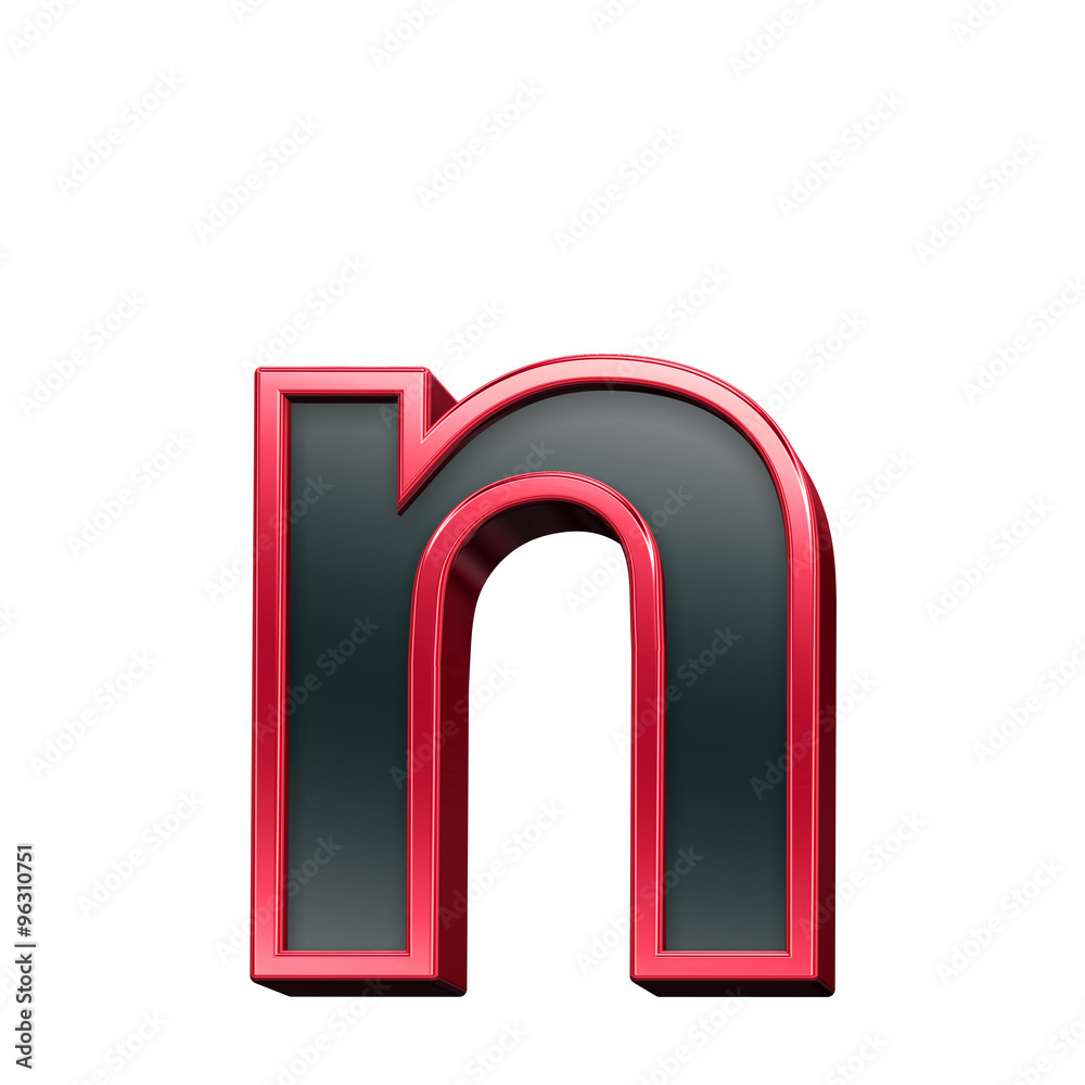 One lower case letter from black with red shiny frame alphabet set, isolated on white. Computer generated 3D photo rendering. One lower case letter from black with red shiny frame alphabet set, isolated on white. Computer generated 3D photo rendering.