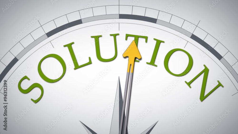A compass animation with the word solution