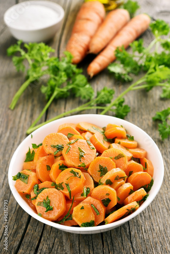Carrot salad in white bow
