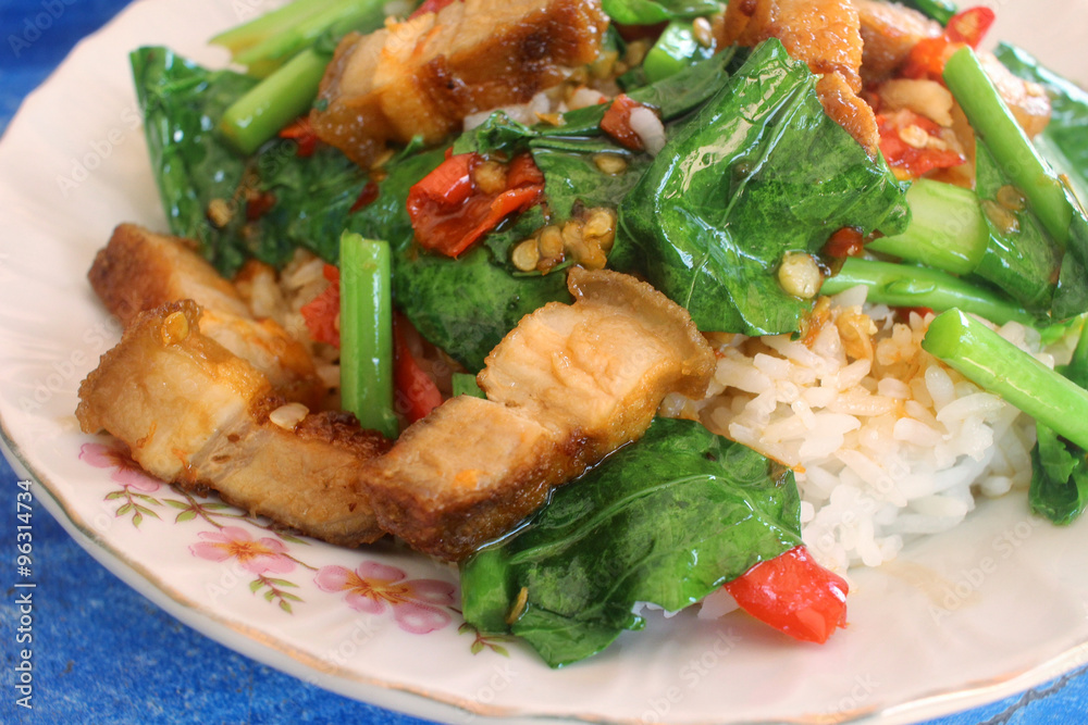 Fried pork and basil with rice Fried pork and basil with rice
