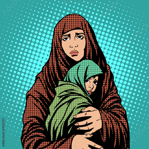 Mother and child refugees foreigners immigrants