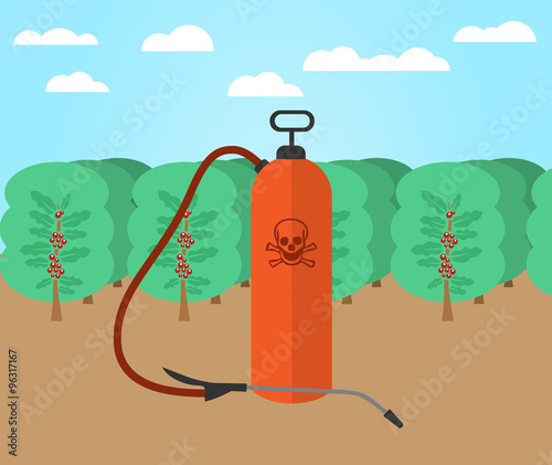 Pesticides and chemicals used on coffee farms flat design