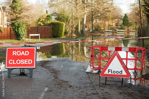 Warnings Signs On Flooded Road