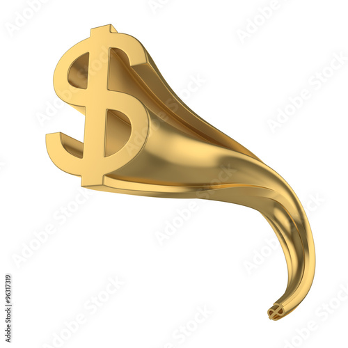 Gold Dollar sign. Isolated on white background