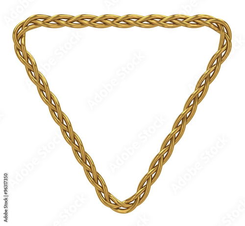 Gold braided triangular frame. Isolated on white background