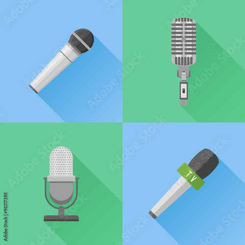 Set of modern and retro microphones. Flat style vector icons.