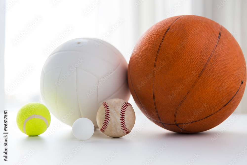 close up of different sports balls set Photos | Adobe Stock