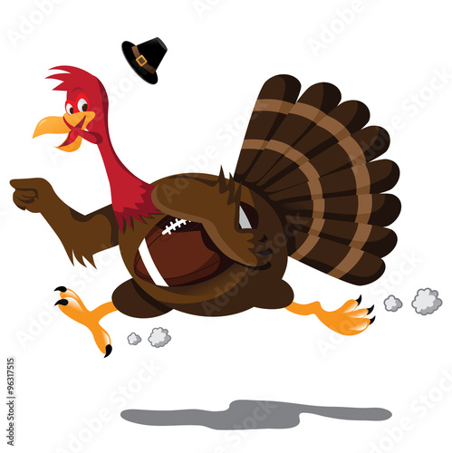 Running football Turkey Cartoon. EPS 10 vector with no open shapes, strokes or transparencies.