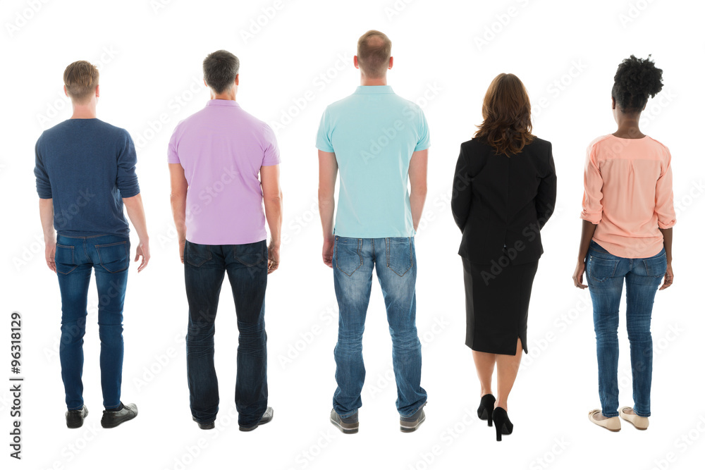 Rear View Of Creative Business People Standing With Manager Rear View Of Creative Business People Standing With Manager