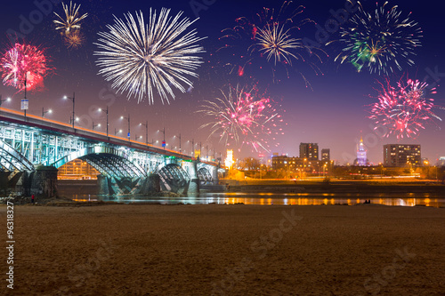 New Year fireworks display in Warsaw, Poland