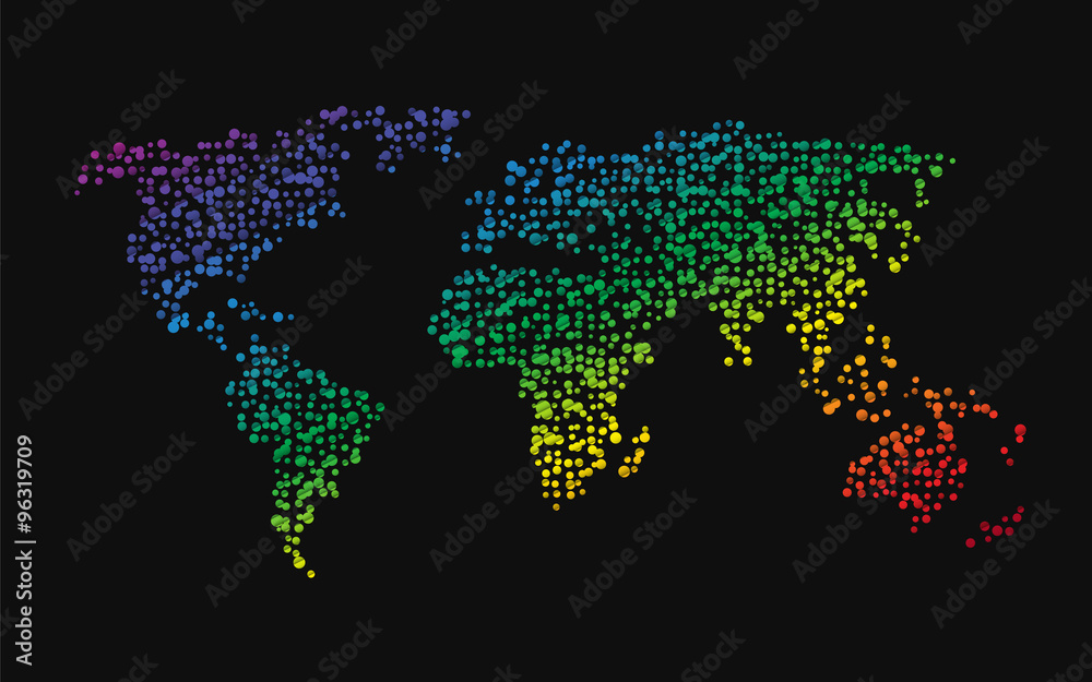world map made up of small dots rainbow colors world map made up of small dots rainbow colors