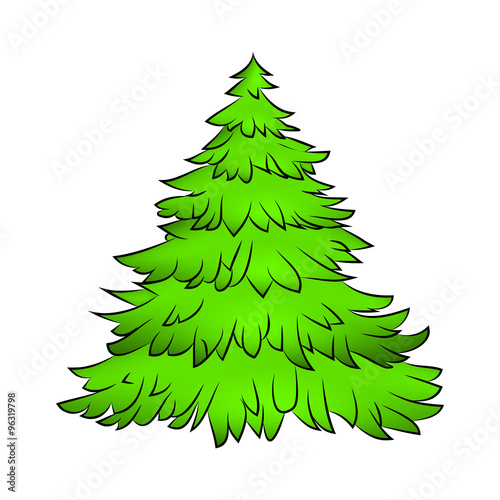 Christmas tree, cartoon design for card,  icon, symbol. Winter vector illustration isolated on white background.