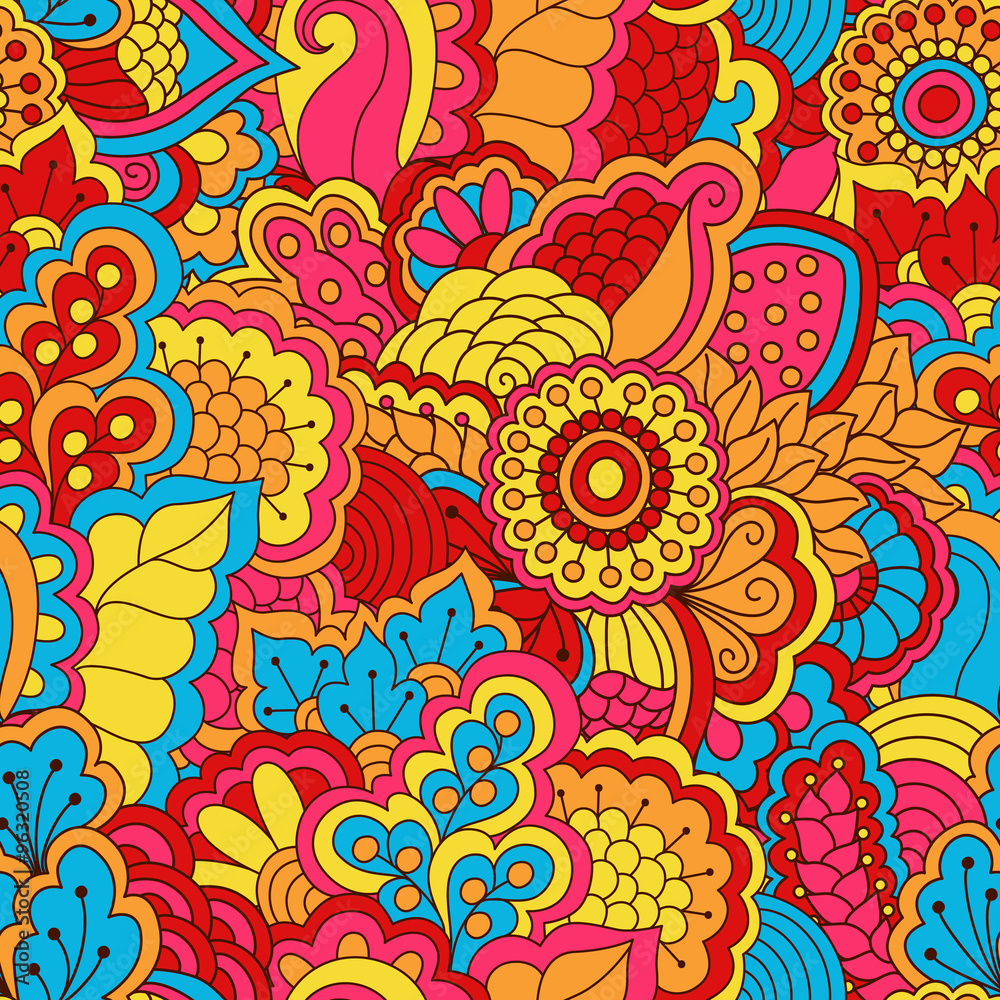 Hand drawn seamless pattern with floral elements. Hand drawn seamless pattern with floral elements.