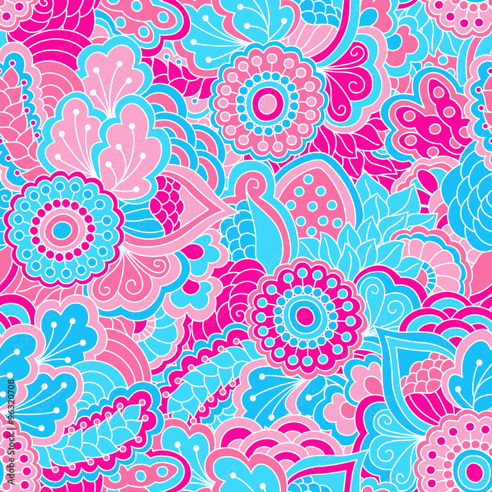 Fototapeta premium Hand drawn seamless pattern with floral elements. 
