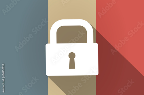 Long shadow flag of France vector icon with a closed lock pad