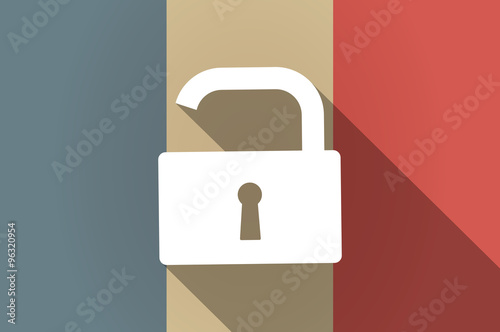 Long shadow flag of France vector icon with an open lock pad