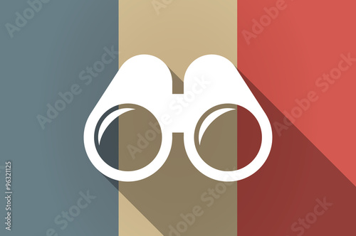 Long shadow flag of France vector icon with a binoculars