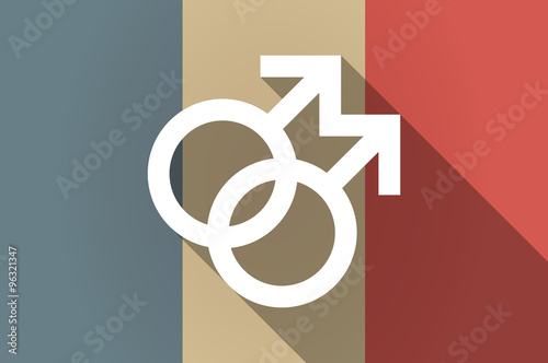 Long shadow flag of France vector icon with a gay sign