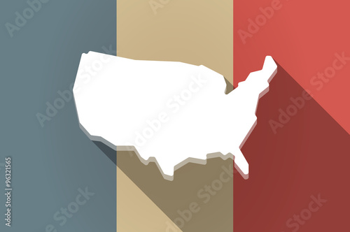 Long shadow flag of France vector icon with  a map of the USA