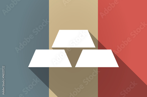 Long shadow flag of France vector icon with three gold bullions