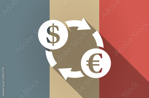Long shadow flag of France vector icon with a dollar euro exchan