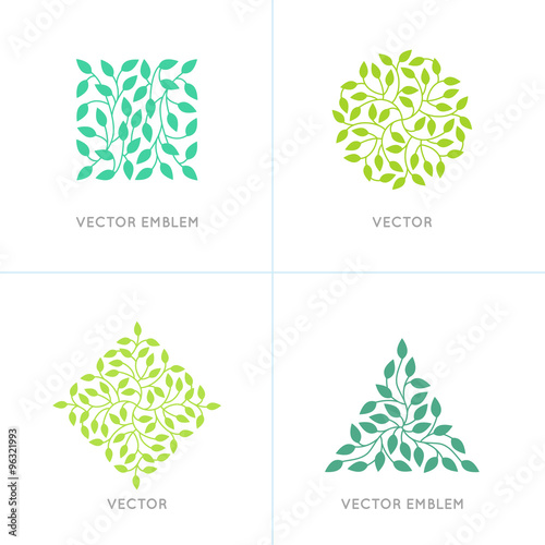 Vector set of organic and natural logo design templates and conc