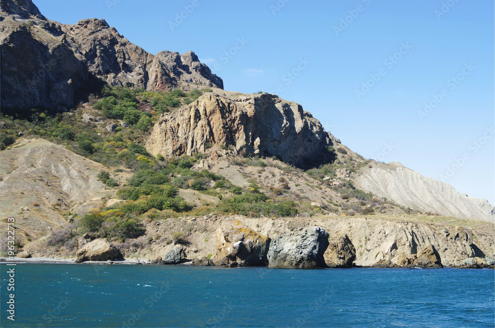 relief slopes and foot of extinct volcano Kara-Dag in Black sea,  Crimea, Russia 