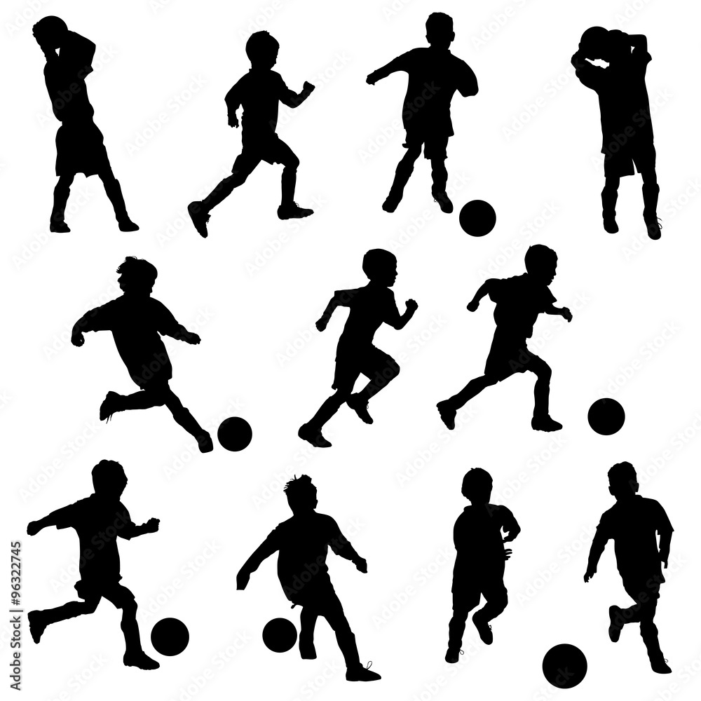 Fototapeta premium boys in silhouettes playing soccer or football
