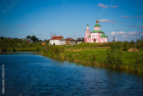 Russia. Suzdal. View of the river Kamenka and Church of St. Elias