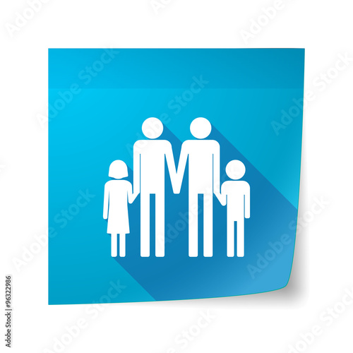 Long shadow vector sticky note icon with a gay parents family p
