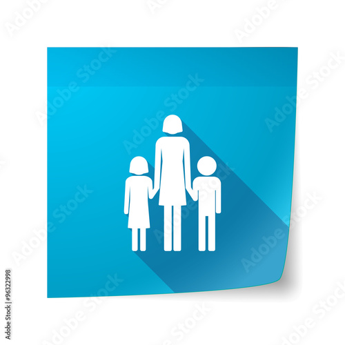Long shadow vector sticky note icon with a female single parent